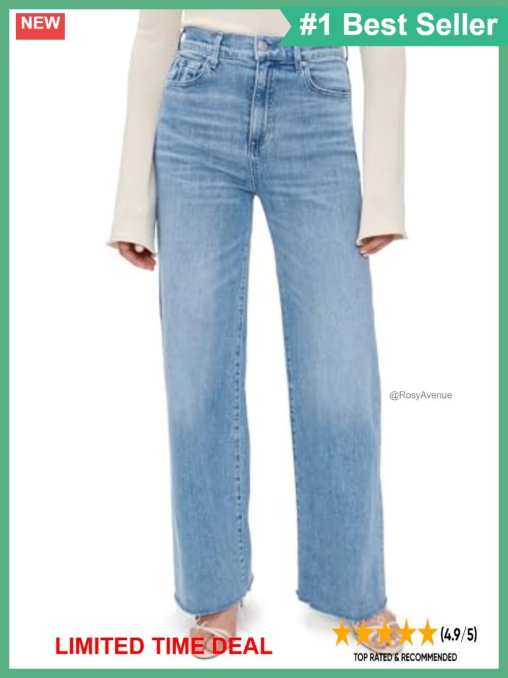 High-Rise Wide-Leg Stretch Denim Jeans 5-Pocket Button Zip Fly